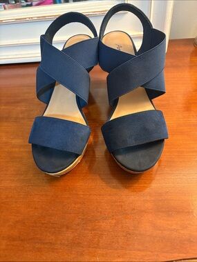 American Eagle Outfitters Navy Crisscross Wedge Sandals 9
